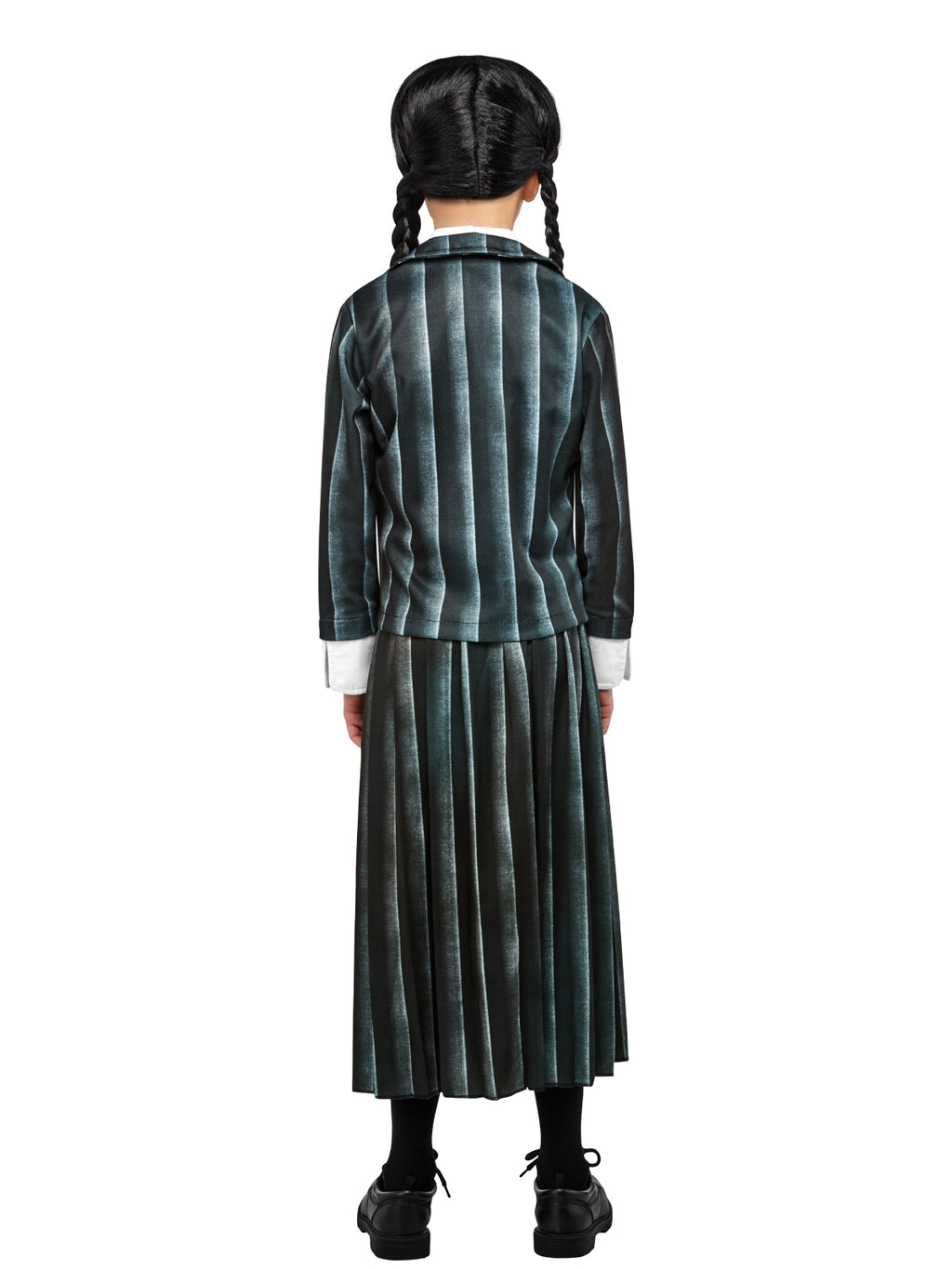 Back view of the Wednesday Nevermore Academy Black Costume (Netflix), Child