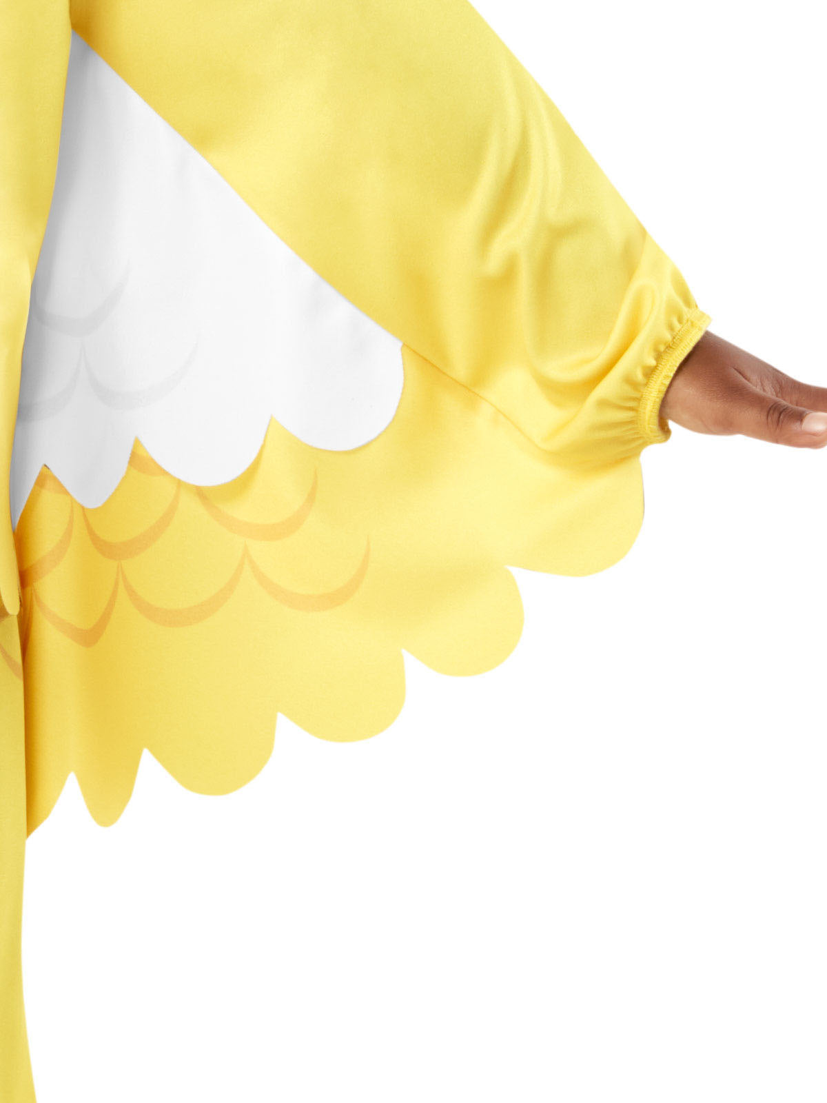 Close-up of the chicken costume's yellow scalloped wing