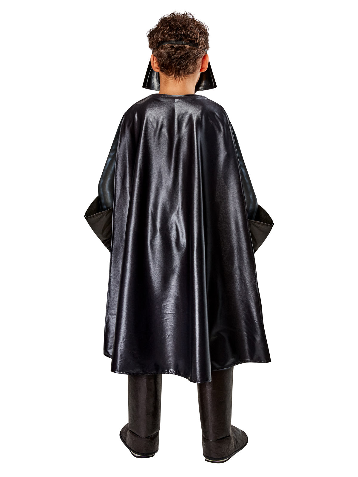 Back view of the premium Darth Vader costume with long black cape