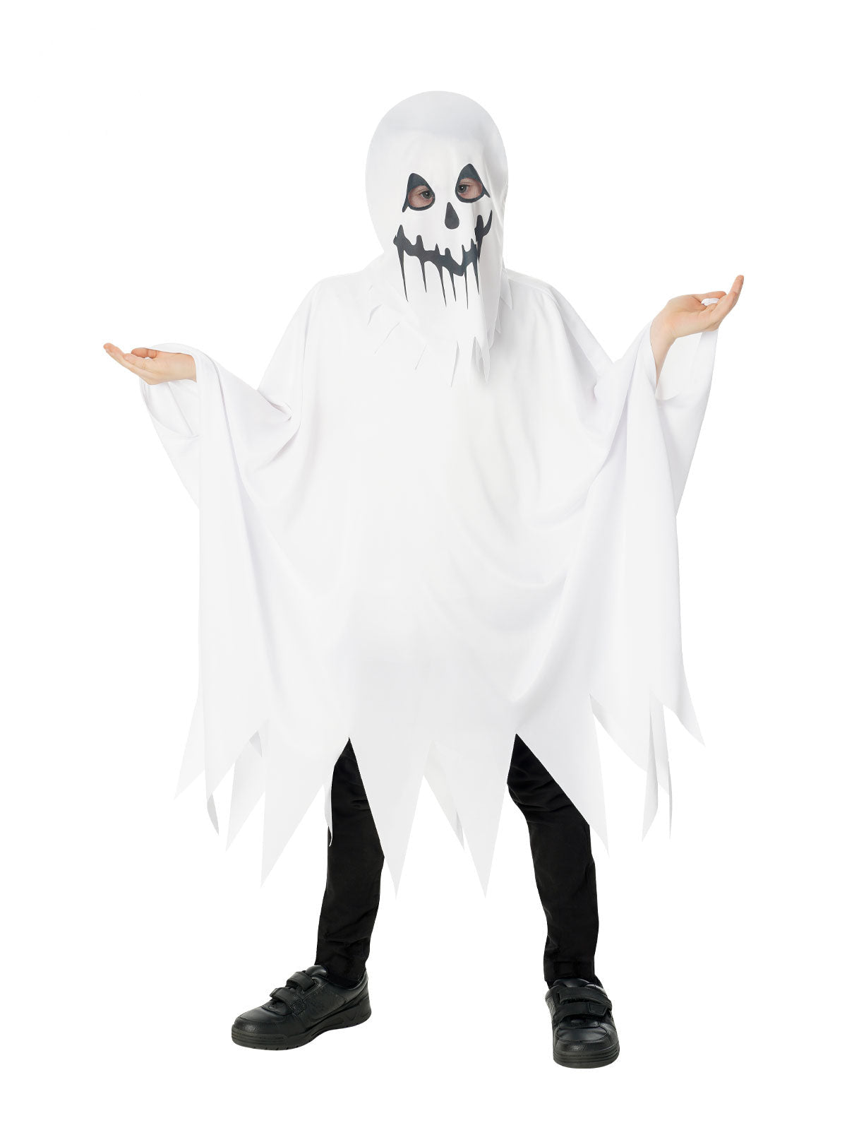 Child in the white Ghost Poncho with a hood and skull face print