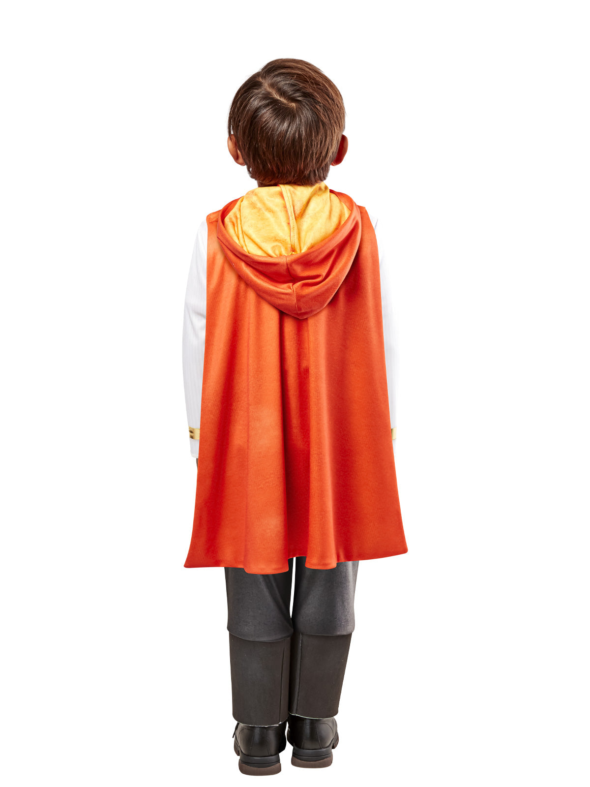 Back view of the Kai Brightstar costume with the orange hooded cape
