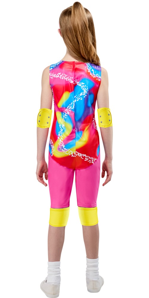 Back view of the Barbie rollerskate costume with pink shorts and yellow pads