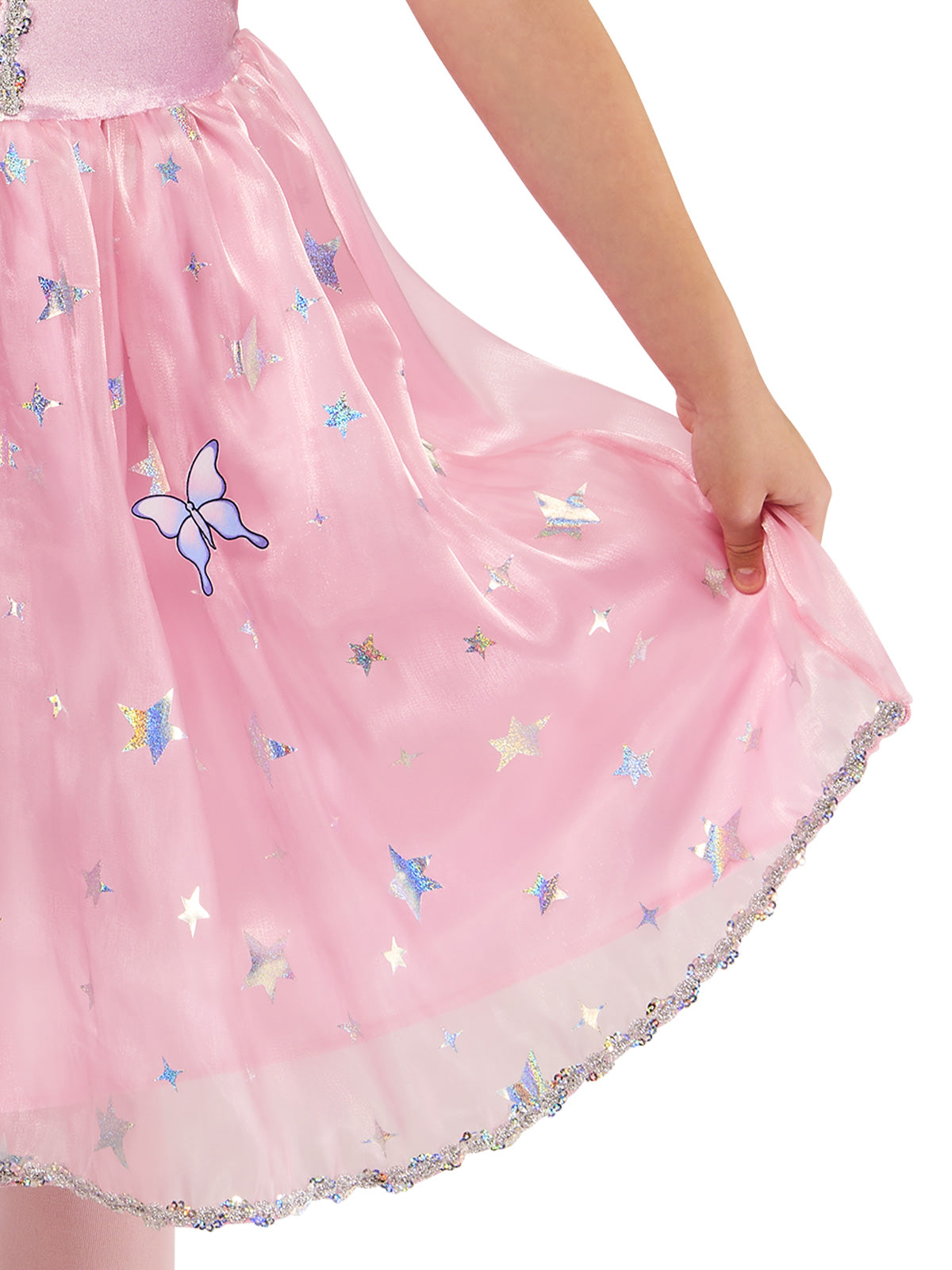 Close-up of the Glinda tulle skirt with felt butterflies and star print