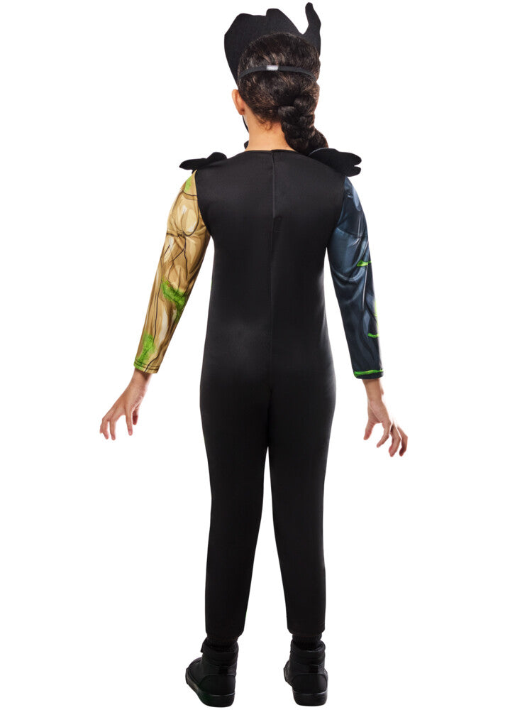 Back view of the black venomized Groot jumpsuit and large Groot head