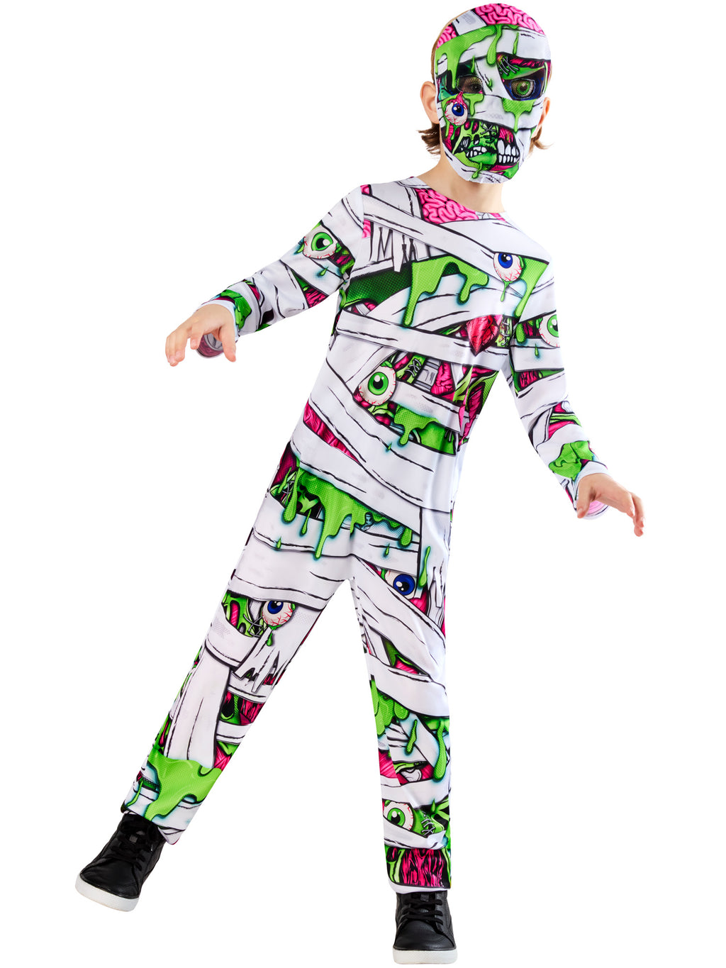 Child in an action pose in the Pop Art Mummy jumpsuit and snood