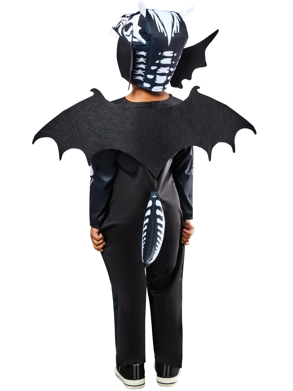 Back view of the Dragon Skeleton Costume, Child, showing the wings and tail