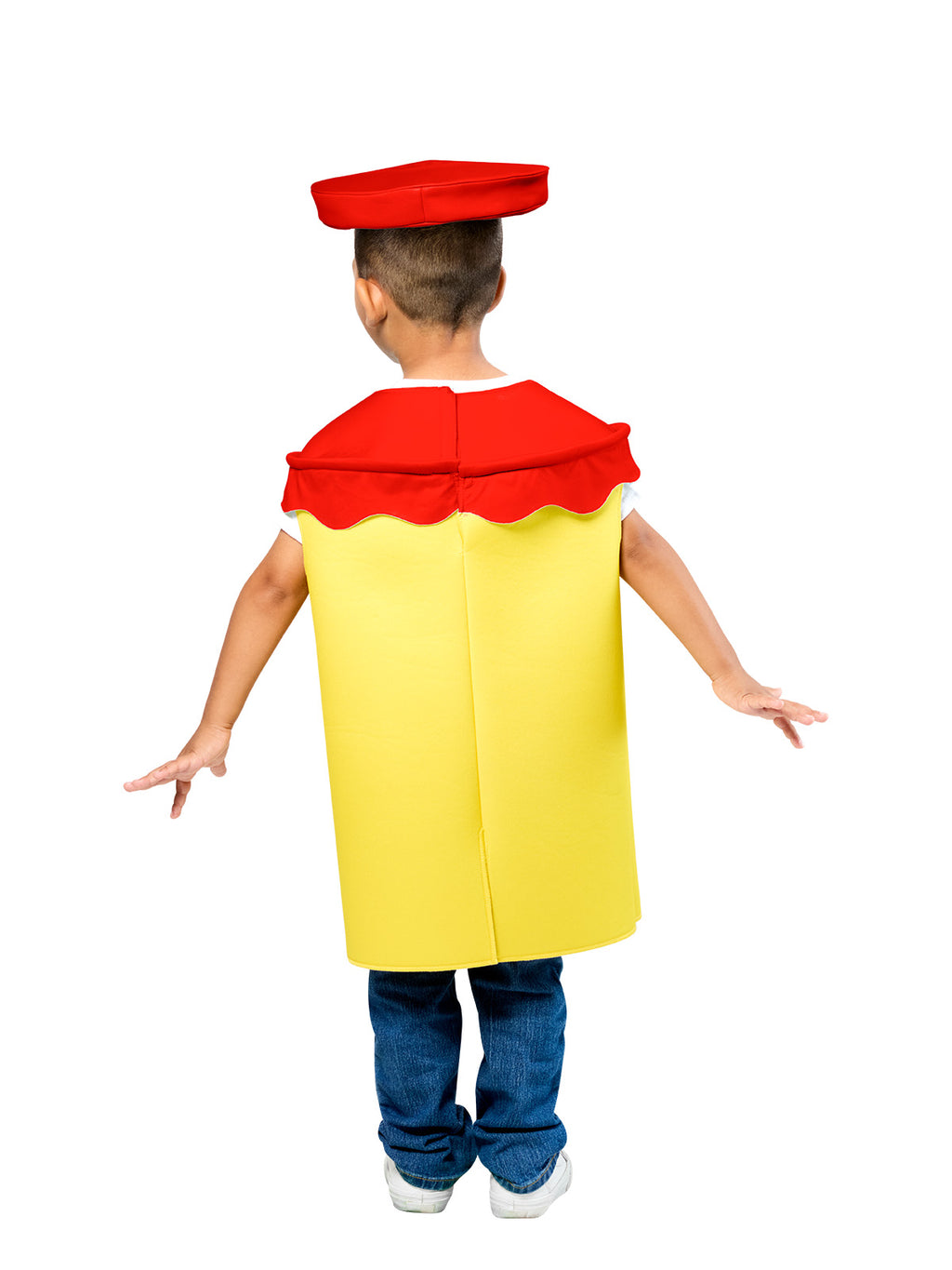 Back view of the yellow Play-Doh pot tabard with red headpiece