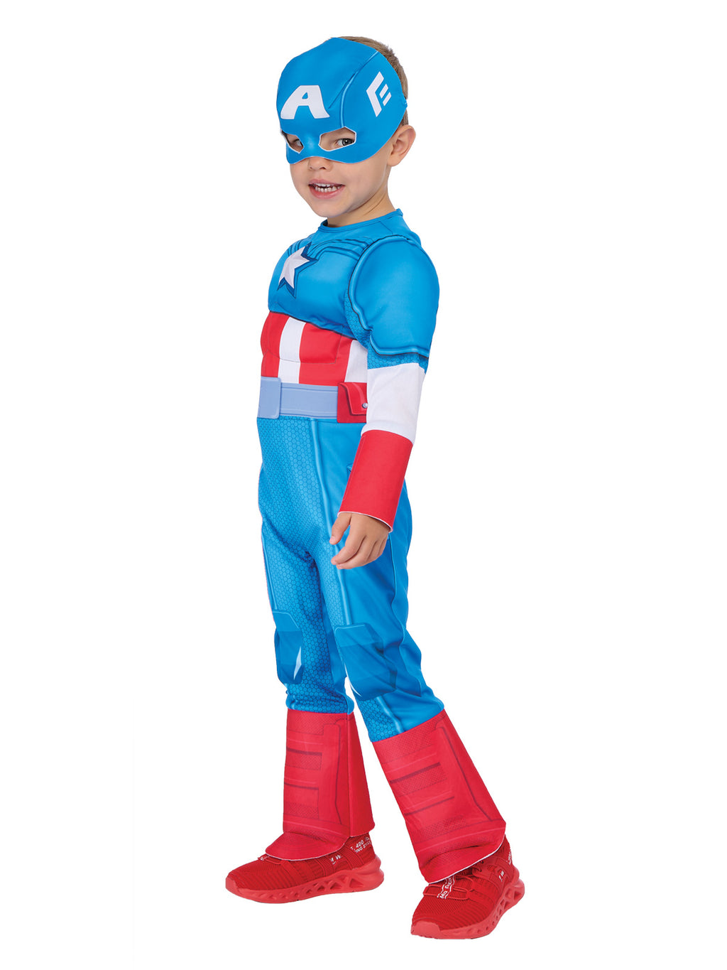 Side view of the Captain America Deluxe Costume, Toddler
