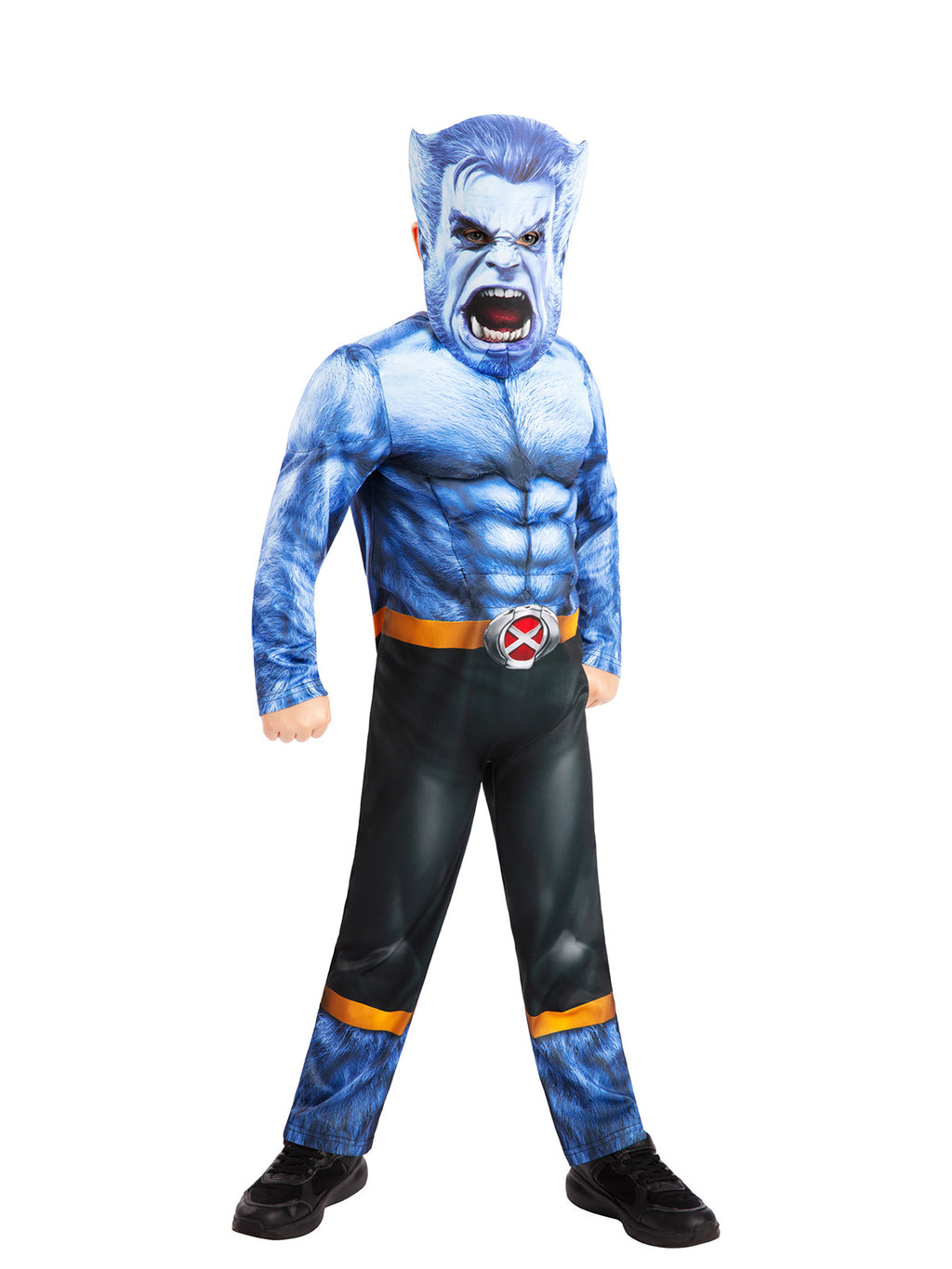 Boy in the Beast deluxe printed jumpsuit with dark pants and orange-trimmed belt