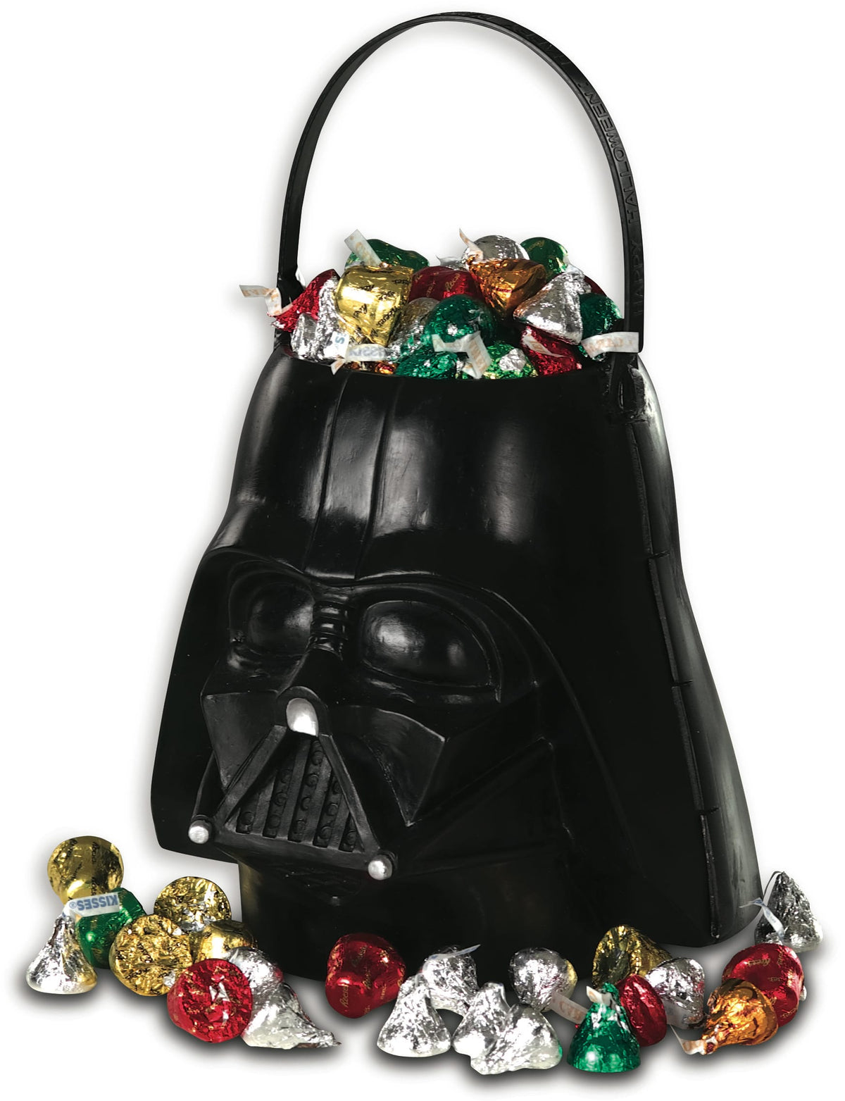Black moulded Darth Vader helmet trick or treat bucket with a handle