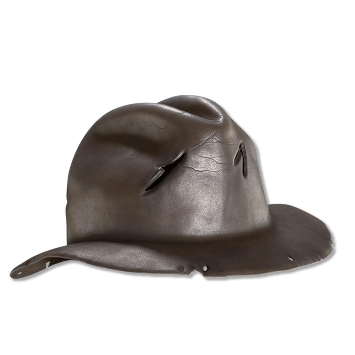Brown moulded foam Freddy Krueger fedora with slashed detail