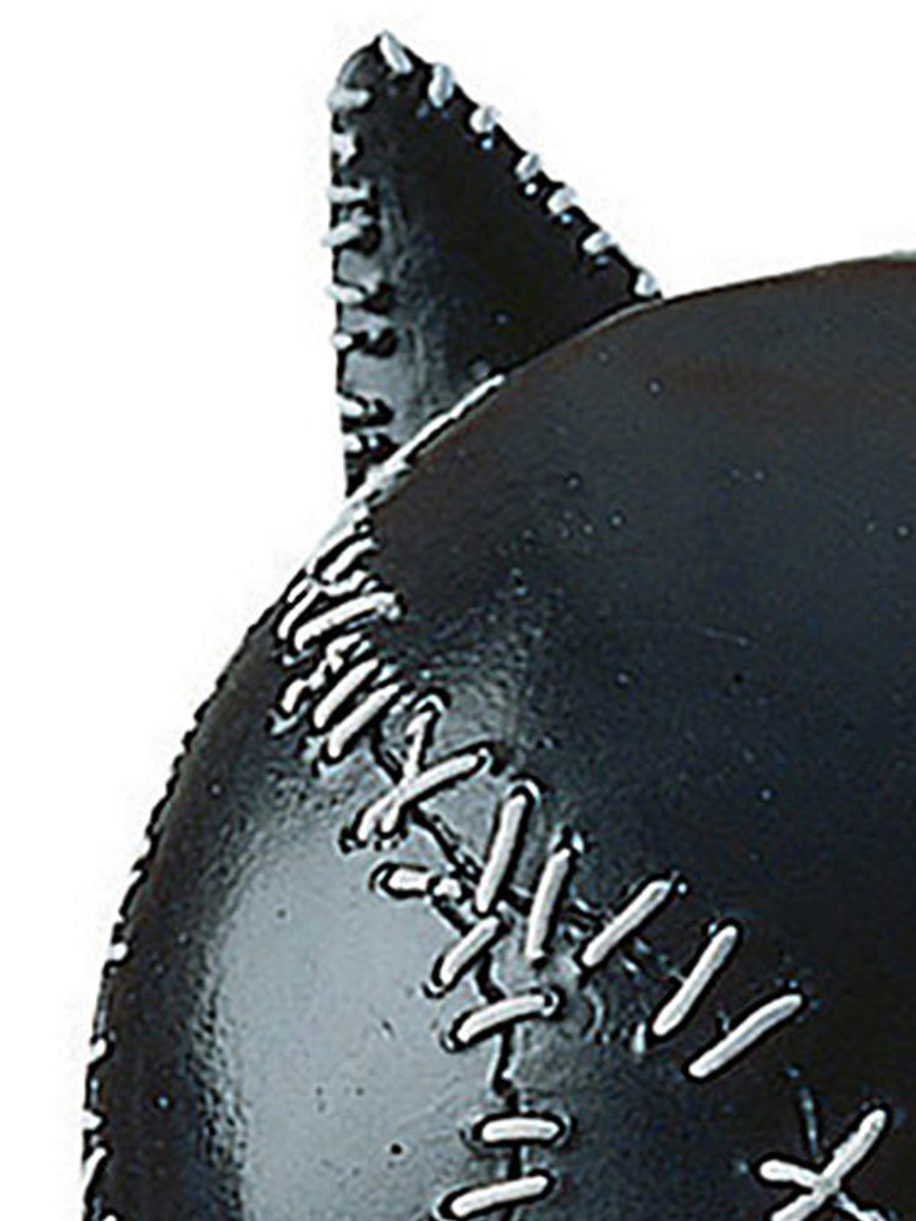 Close-up of the black Catwoman mask ear with white moulded stitching
