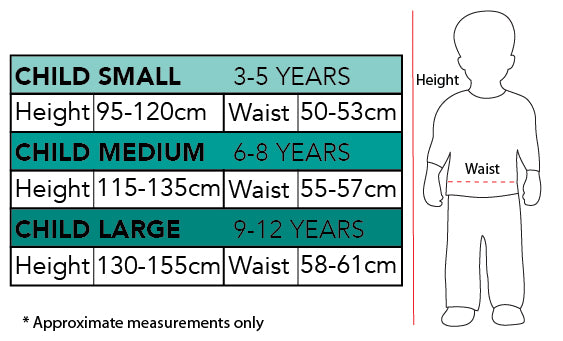 Size chart for the Frozen Anna Child Footless tights