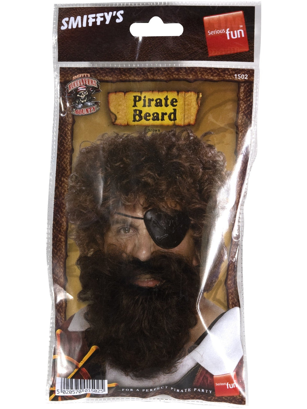 Brown pirate beard in its retail packaging