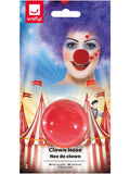 Red foam clown nose in its retail packaging