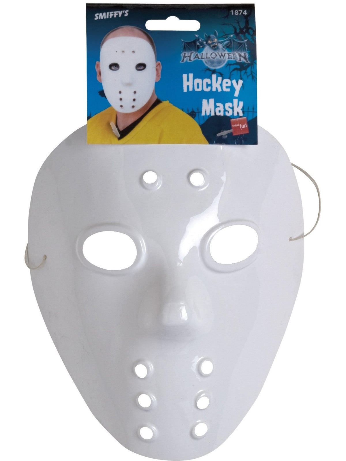 White hockey mask in its retail packaging