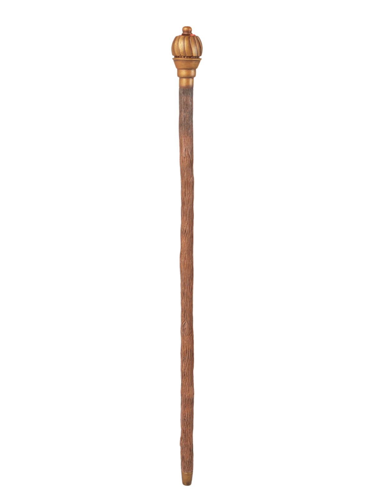 Gold Willy Wonka cane with wood-like texture and ornate top