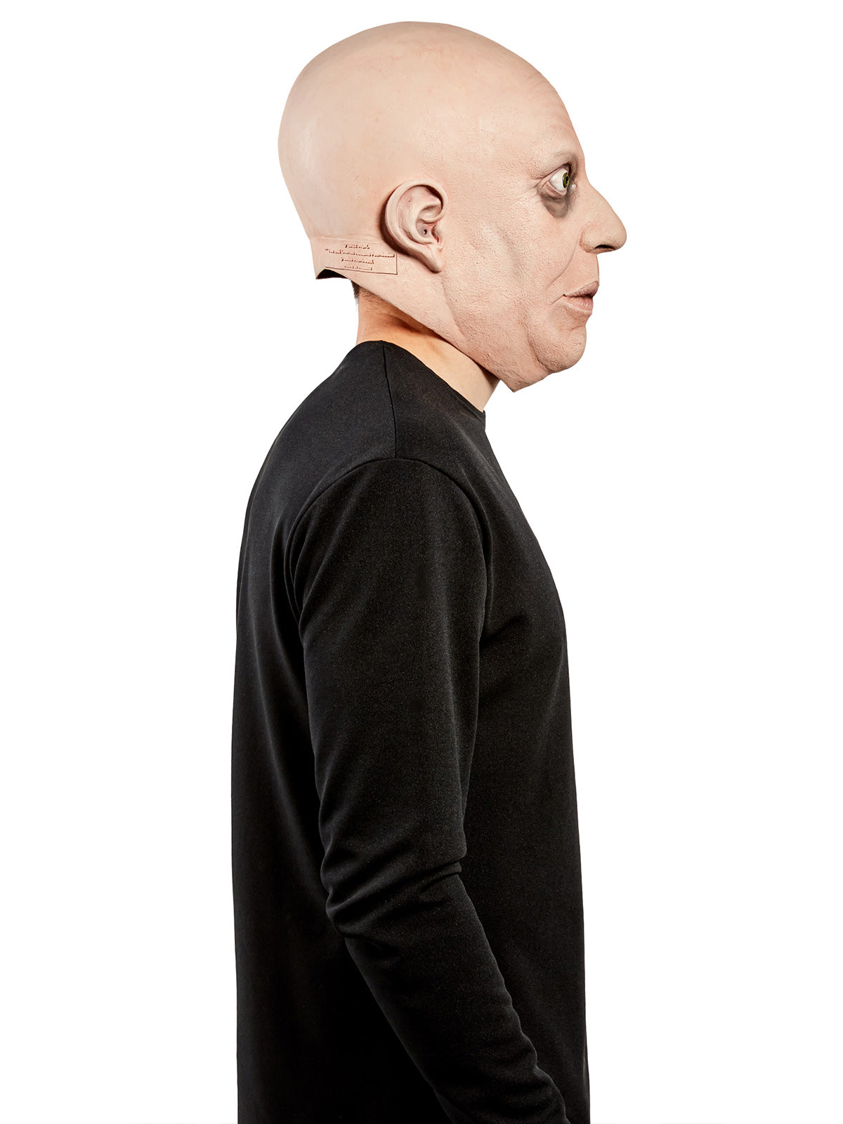 Side view of the bald Uncle Fester overhead mask