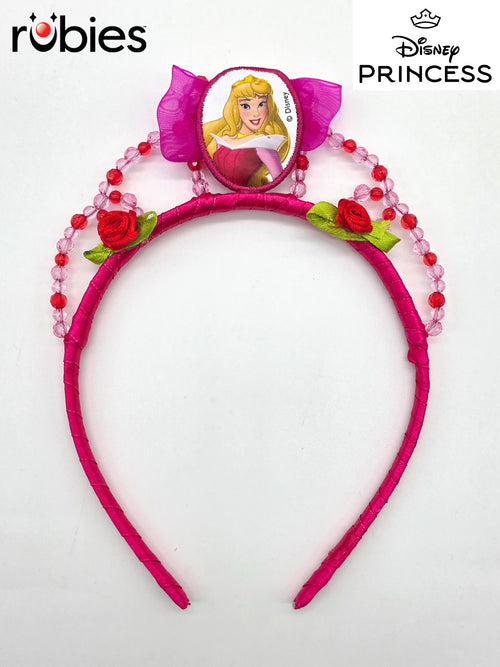 Pink Aurora tiara headband with a character pendant, beading and pink fabric roses