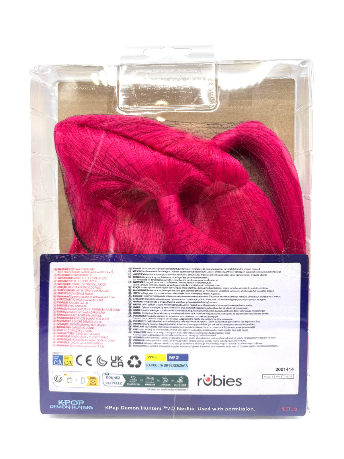 Back of the Mira wig box with the pink wig visible inside