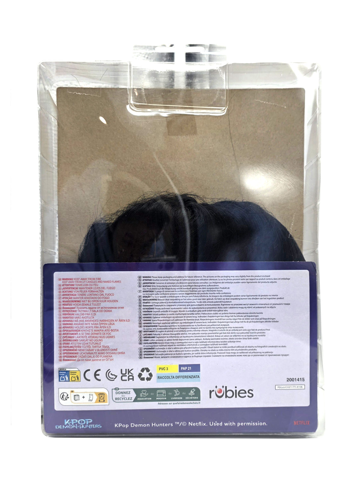 Back of the Zoey wig box with the black wig visible inside