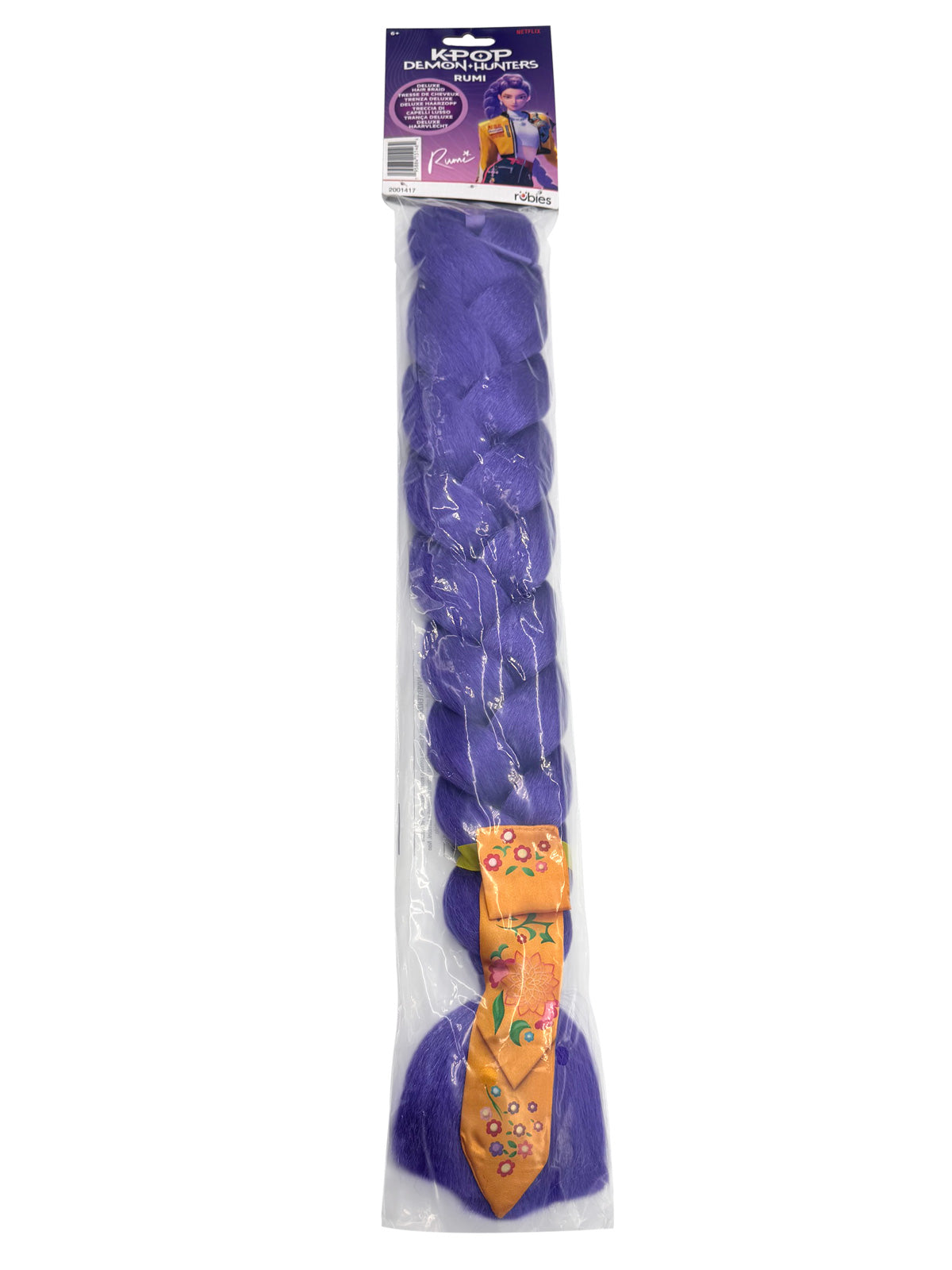 Deluxe purple clip-on hair braid in its retail packaging