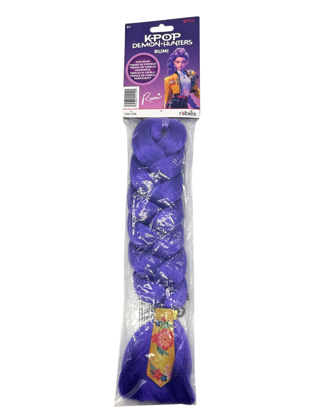 Purple clip-on hair braid in its retail packaging
