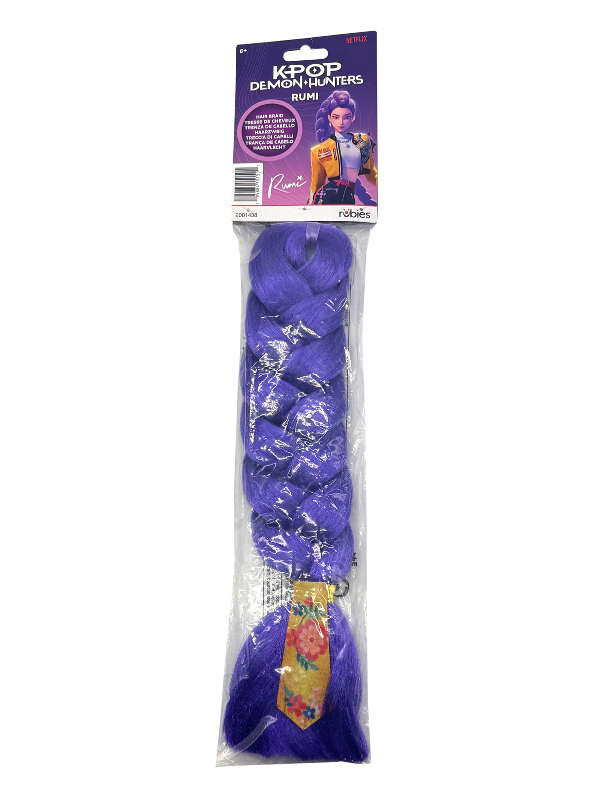 Purple clip-on hair braid in its retail packaging