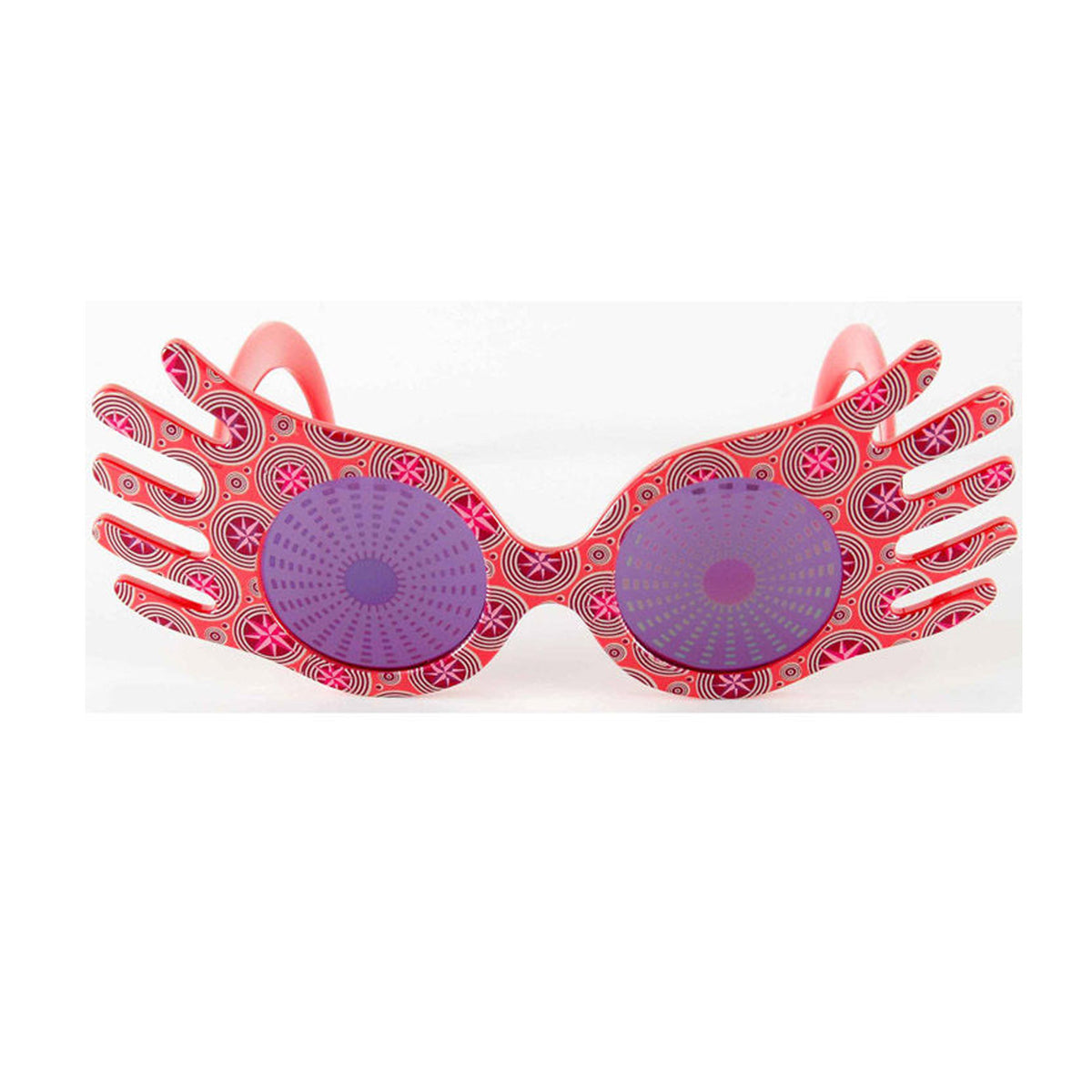 Pink Luna Lovegood Spectrespecs with hand-shaped frames and purple lenses