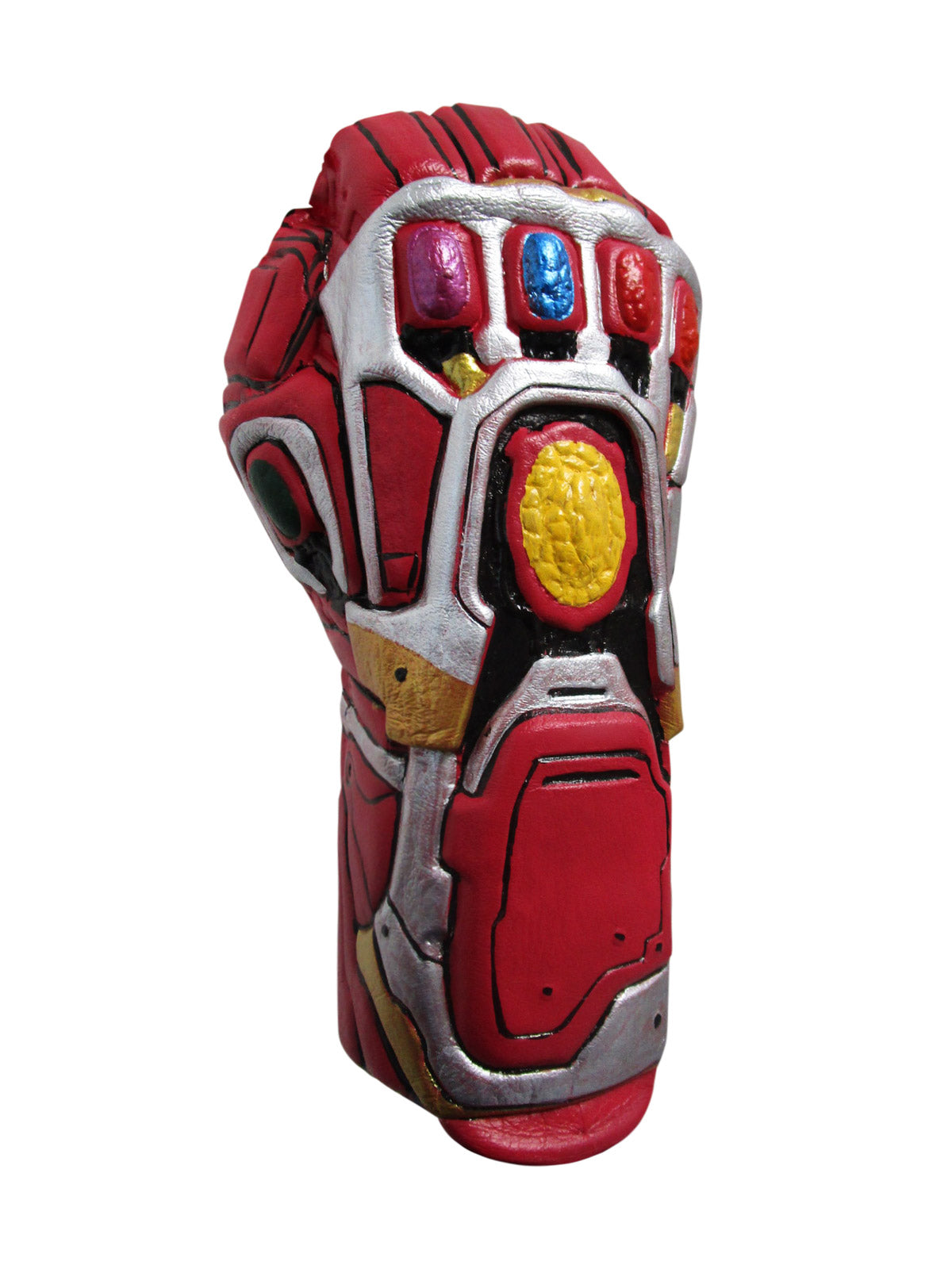 Red and silver Nano Gauntlet with coloured Infinity Stones for kids