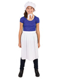 Girl wearing a white cotton bonnet and long white apron