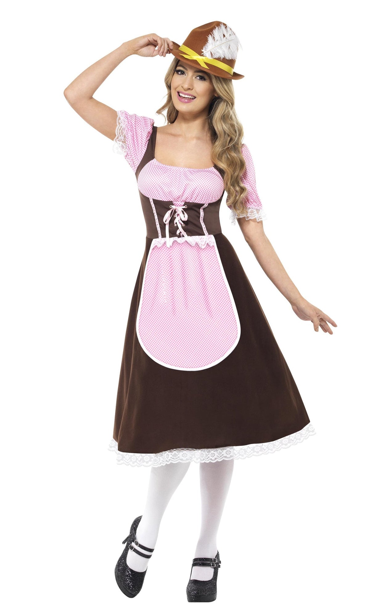 Pink and brown Oktoberfest tavern girl dress with apron