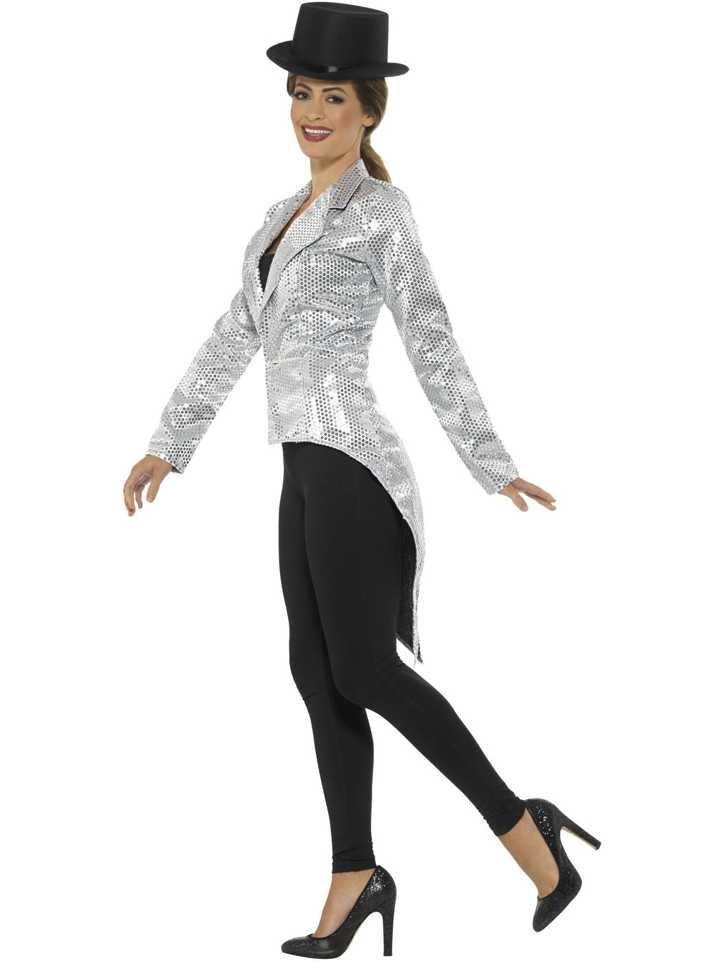 Silver sequin tailcoat jacket, side view