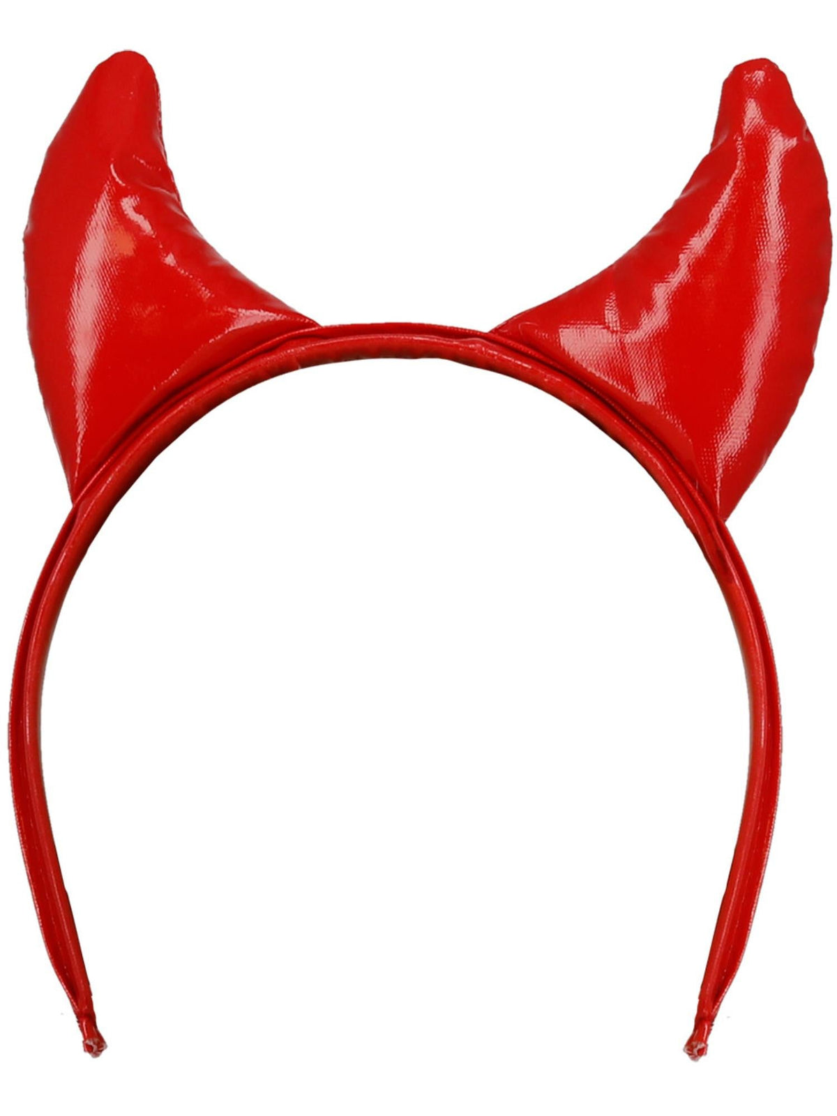 Red devil horns headband shown on its own
