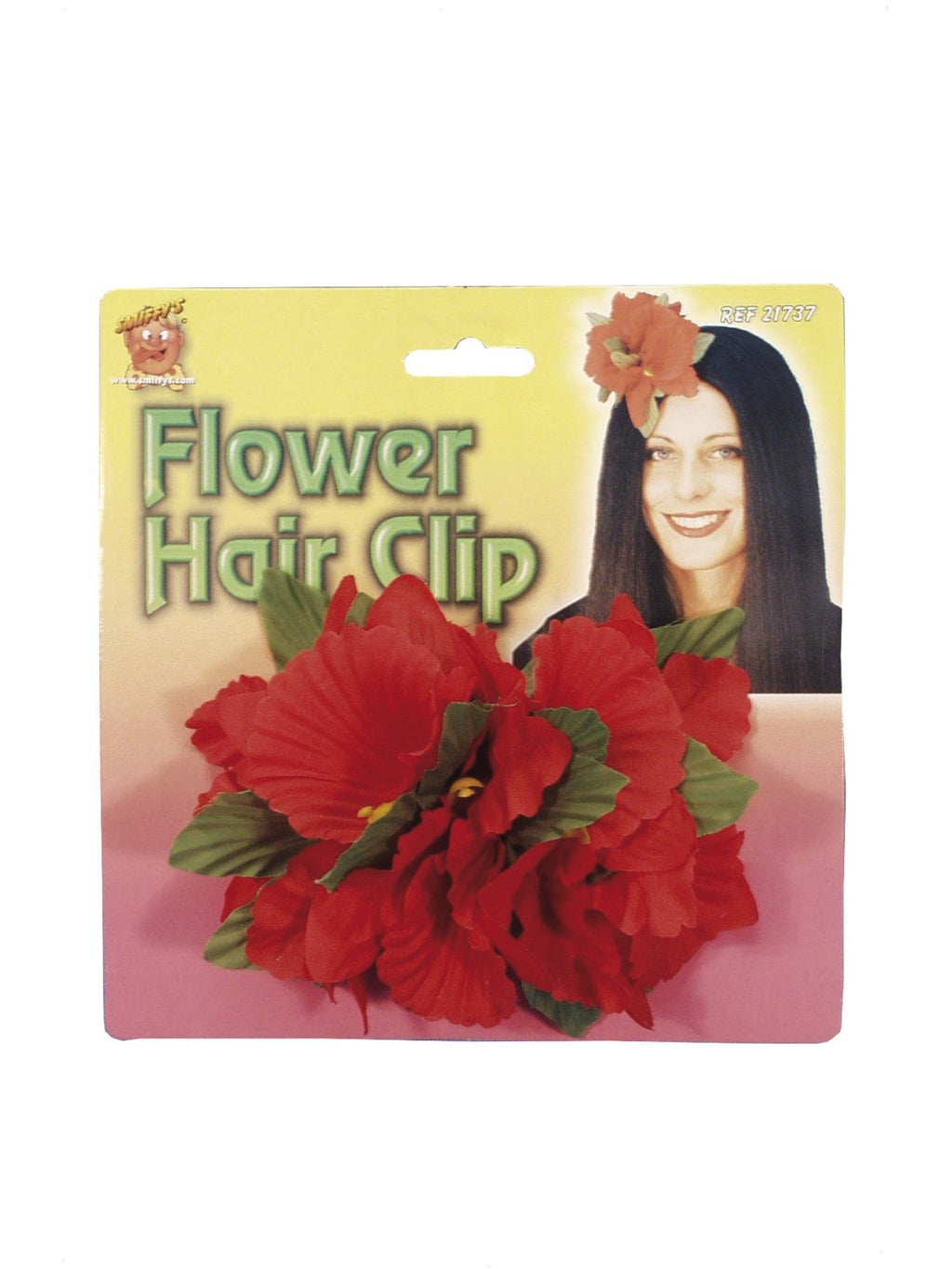 Hawaiian flower hair clip in its retail packaging