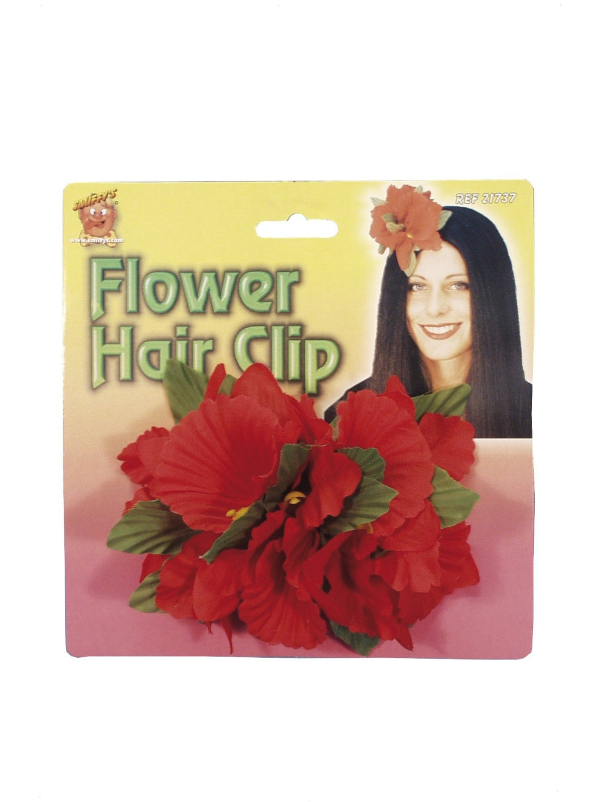 Hawaiian flower hair clip in its retail packaging