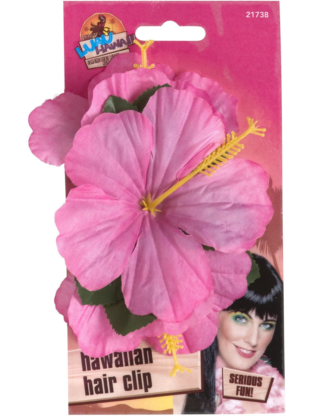 Hawaiian flower hair clip in its retail packaging