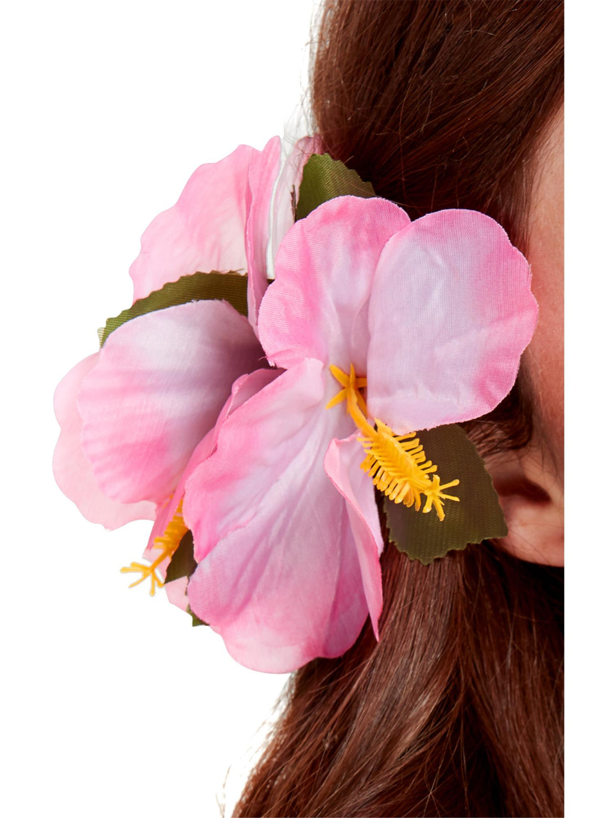 Hawaiian flower hair clip worn in the hair