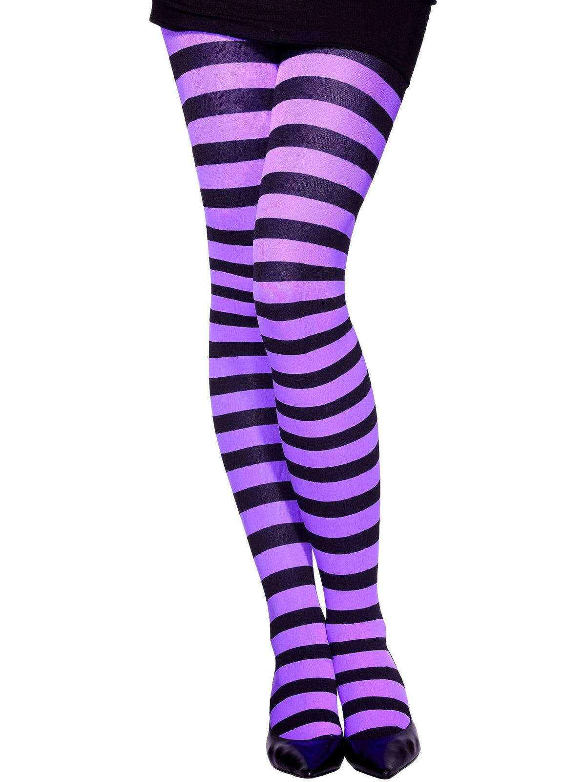 Purple and black striped tights, alternate view