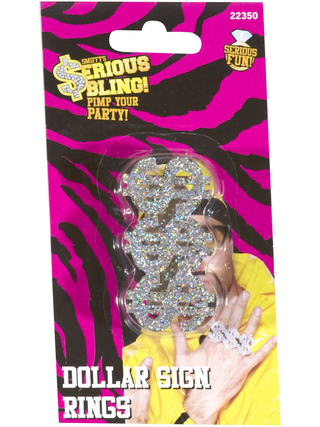 Dollar sign ring in its retail packaging