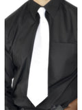 White deluxe gangster tie worn with a black shirt