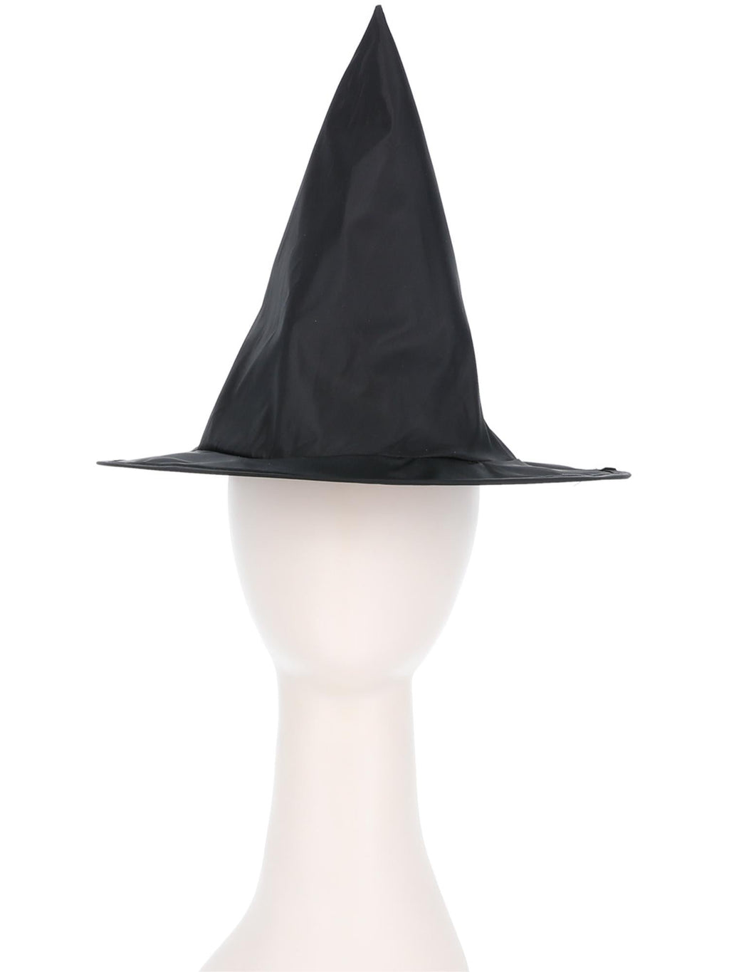 Black satin witch hat shown on its own