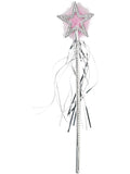 Silver star wand with pink marabou centre and silver tinsel streamers