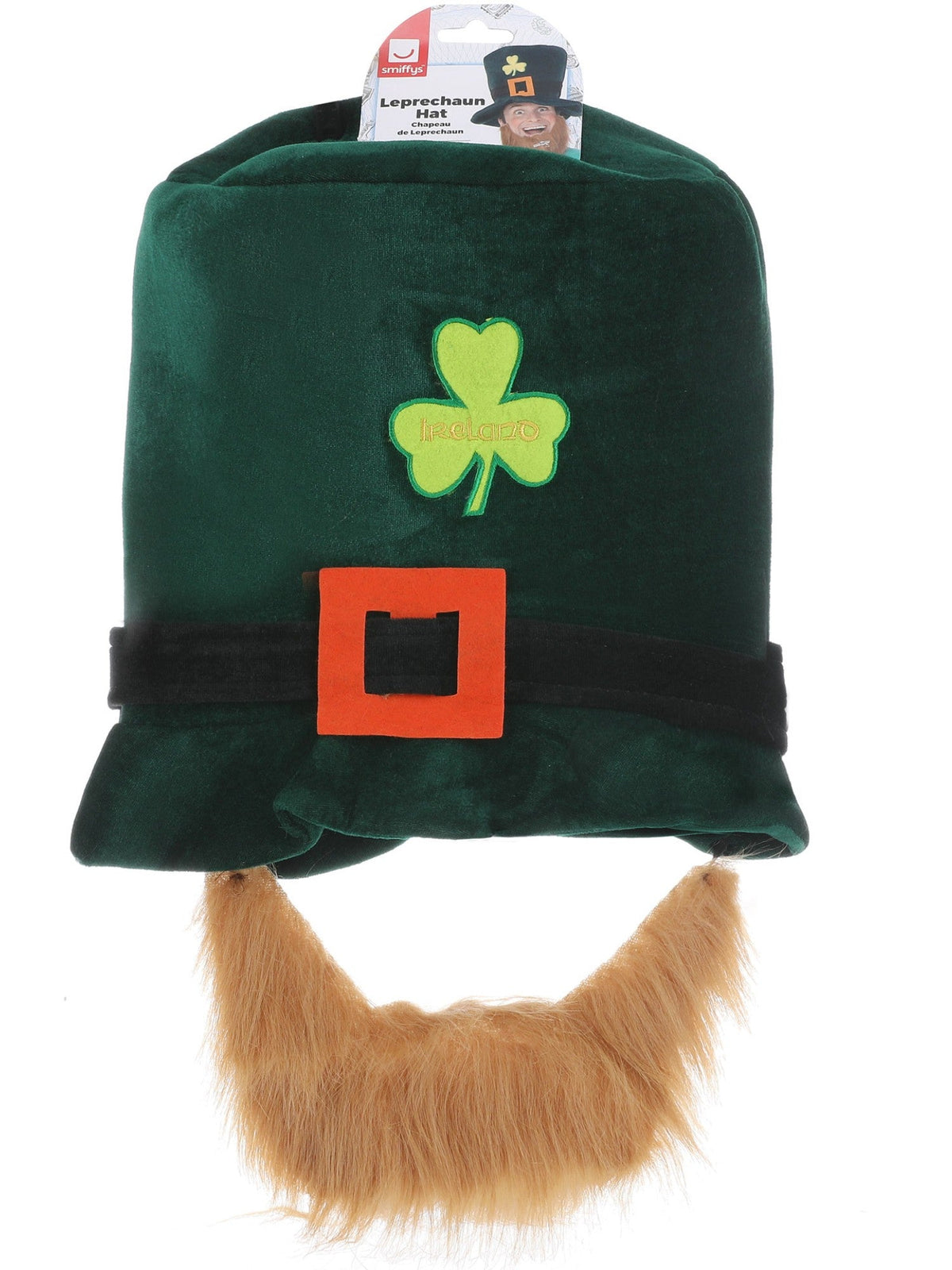 Leprechaun hat with beard in its retail packaging