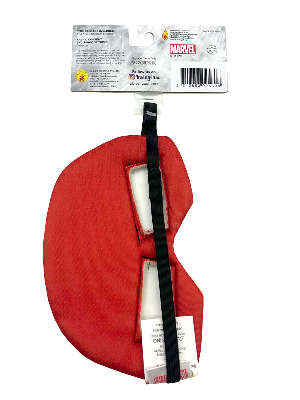 Back of the Iron Man plush eyemask showing the elastic strap