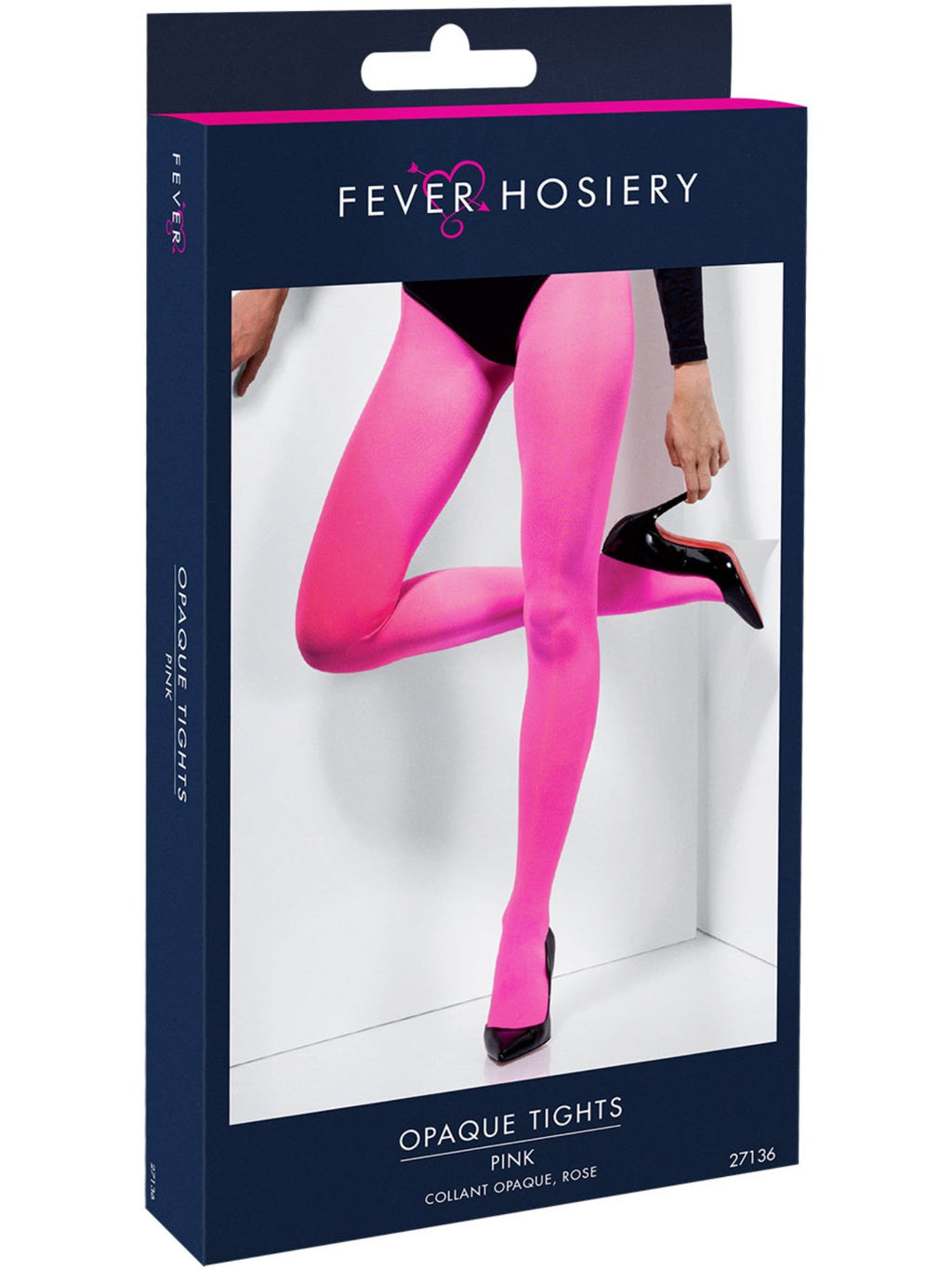 Pink opaque tights in their retail packaging