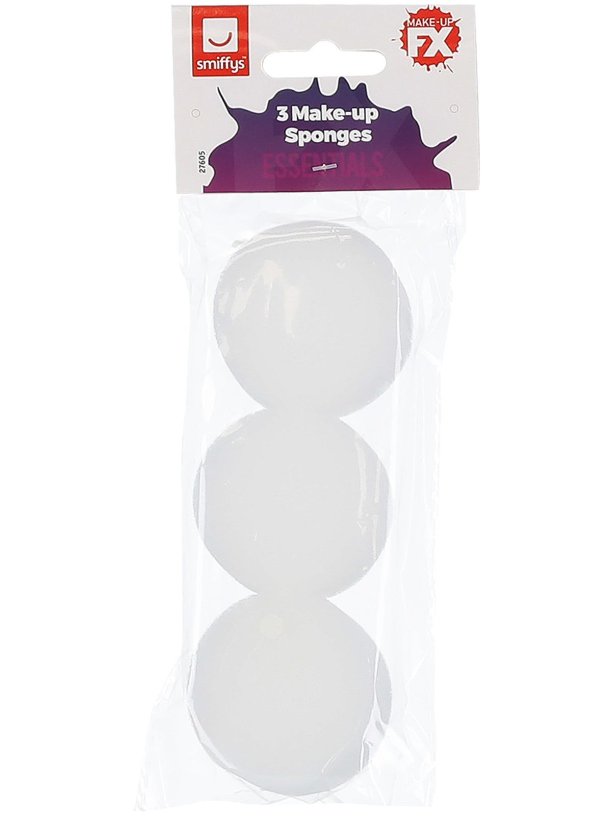 Pack of 3 white make-up sponges in retail packaging