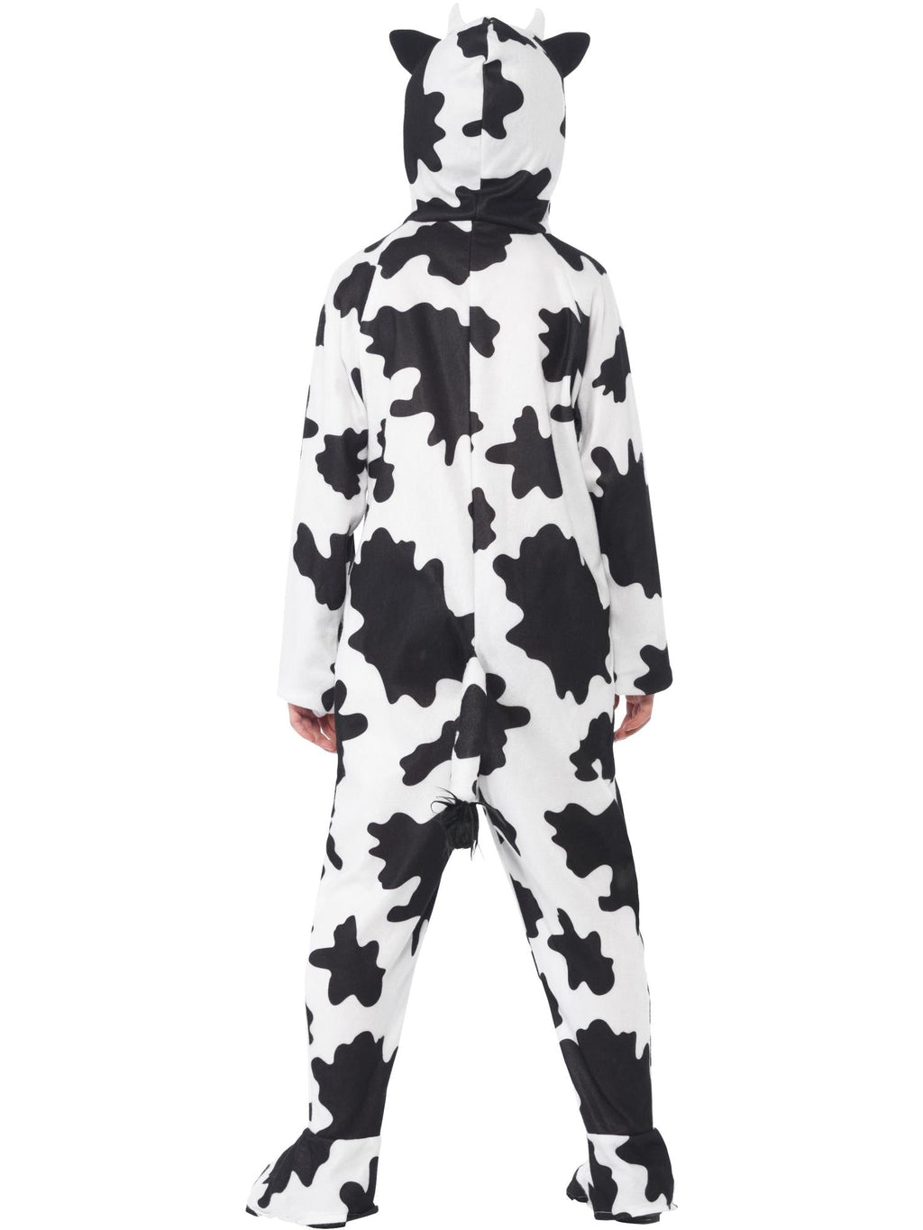 Alternate back view of the cow print hooded onesie