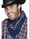 Man in a cowboy hat wearing a navy paisley cowboy bandana around his neck