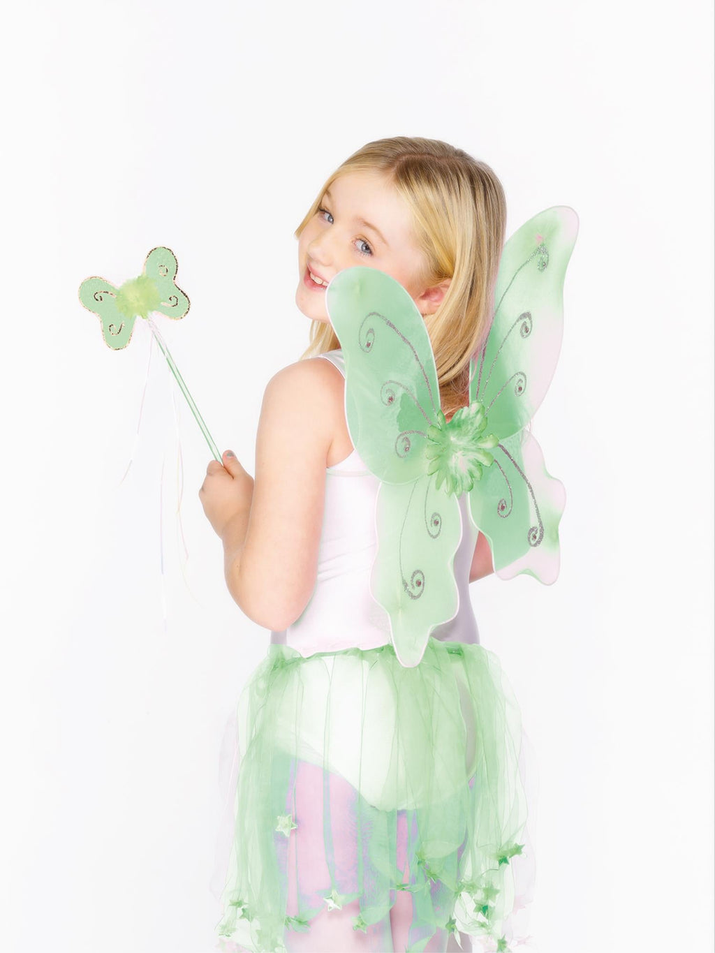 Green butterfly wings and wand set, alternate view